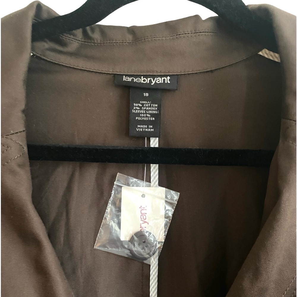 Lane Bryant Notch Lapel Blazer 18 Brown Lined Short Cotton 2 Button Jacket - Picture 3 of 8